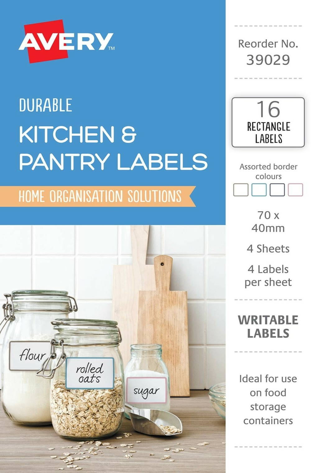 Avery Kitchen & Pantry Labels 70mm x 40mm Assorted Colours ...