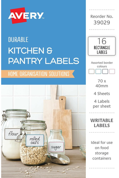 Avery Kitchen & Pantry Labels 70mm x 40mm Assorted Colours Pack of 16 - Whitcoulls