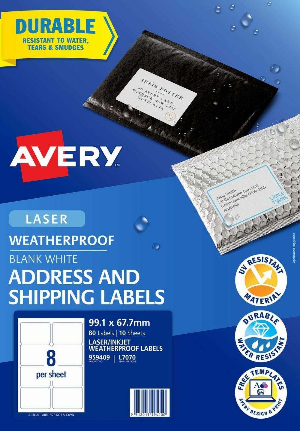 Avery white weatherproof labels