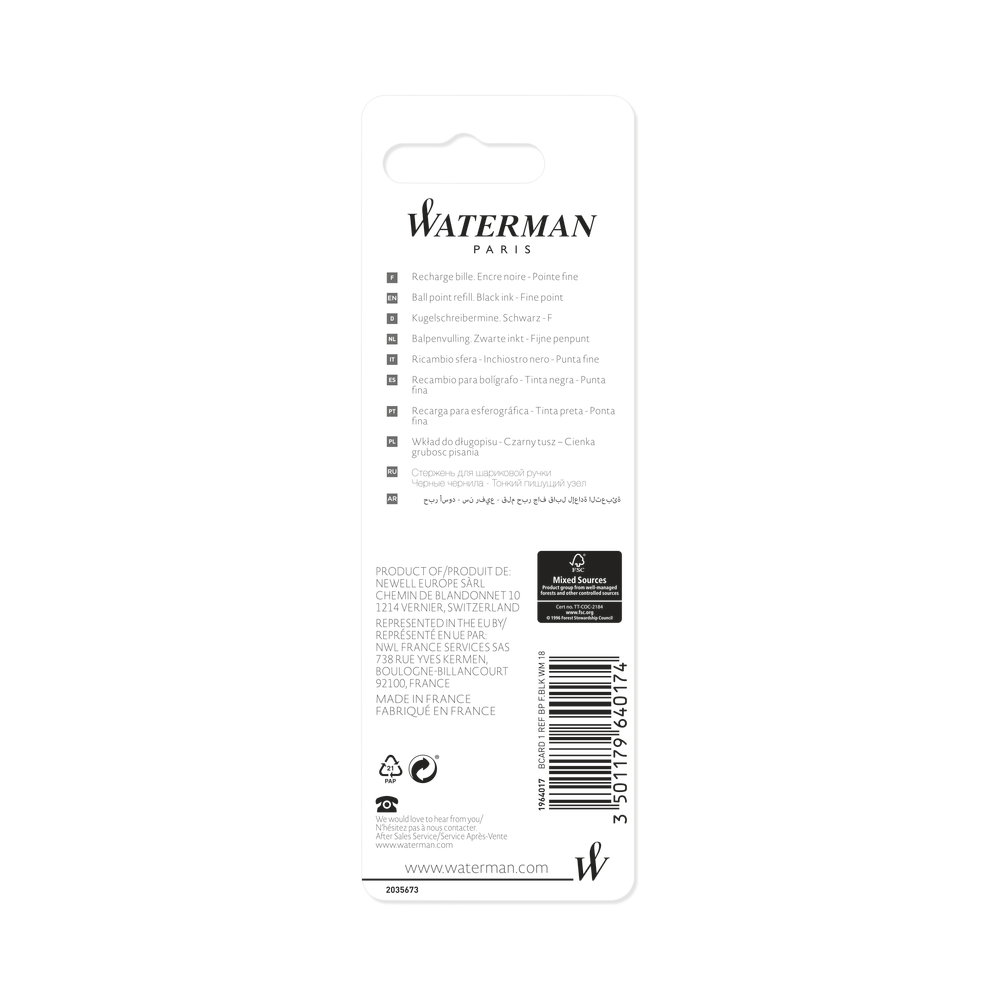 Waterman S0791010 Kugelschreibermine – Feine Linie, Schwarze Tinte – Originalersatzmine Für Waterman Stifte