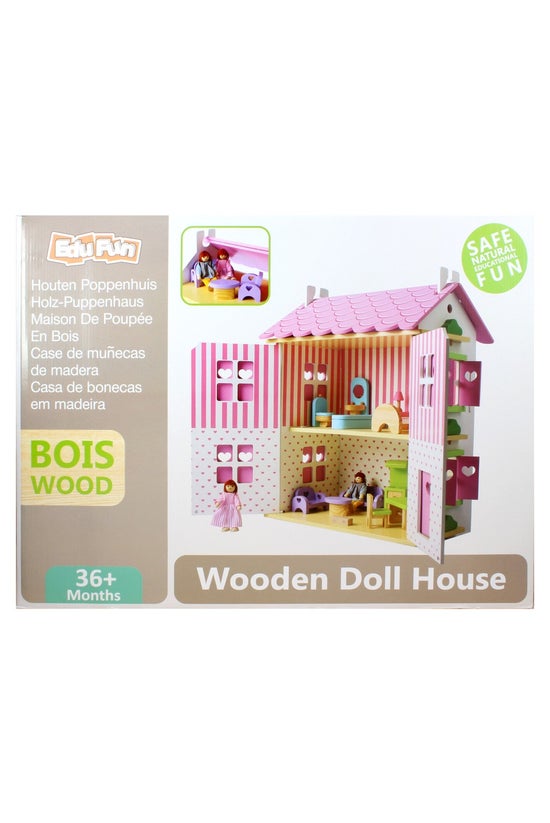 Wooden Dollhouse With 13 Piece...