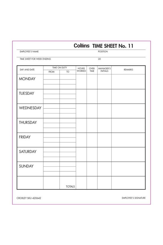 Collins Wage Time Sheet Pad No...