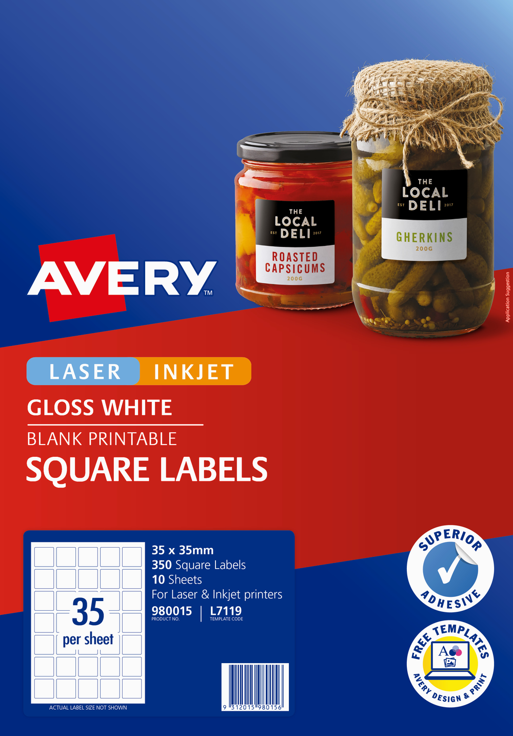 Avery Glossy White Labels Square 35mm x 35mm Pack of 350 ...