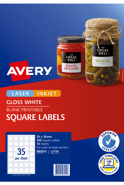 Avery Glossy White Labels Square 35mm x 35mm Pack of 350 ...