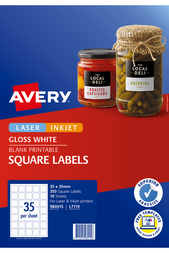 Avery Glossy White Labels Squa...