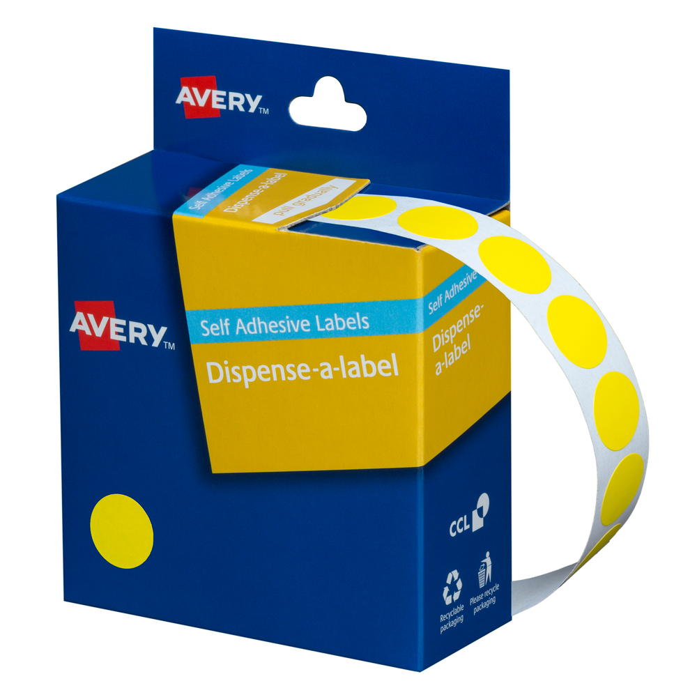 Avery Round Labels Yellow 14mm Box of 1050 - Whitcoulls