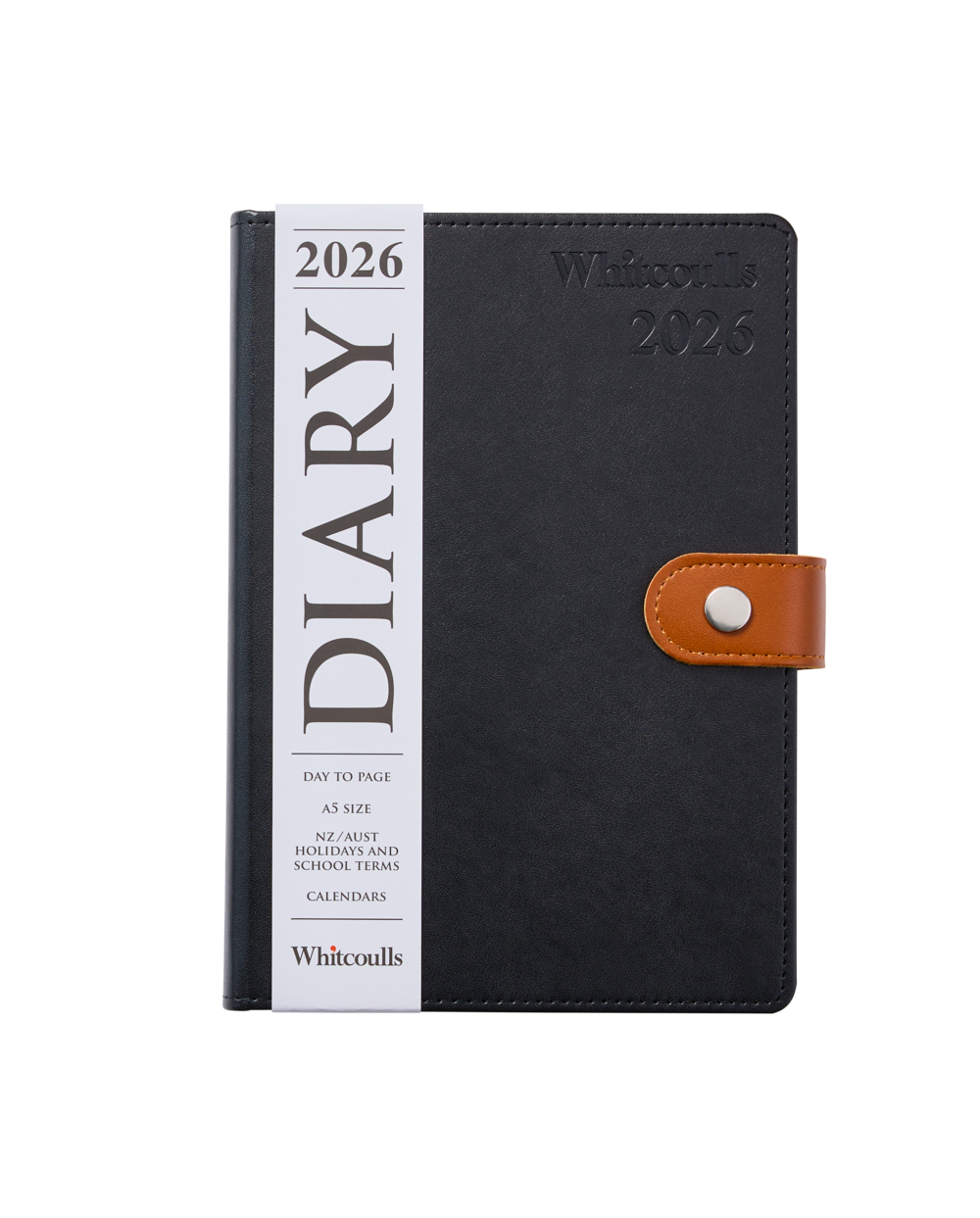 2026 Whitcoulls A5 Day-per-page Black With Strap Diary | Cal