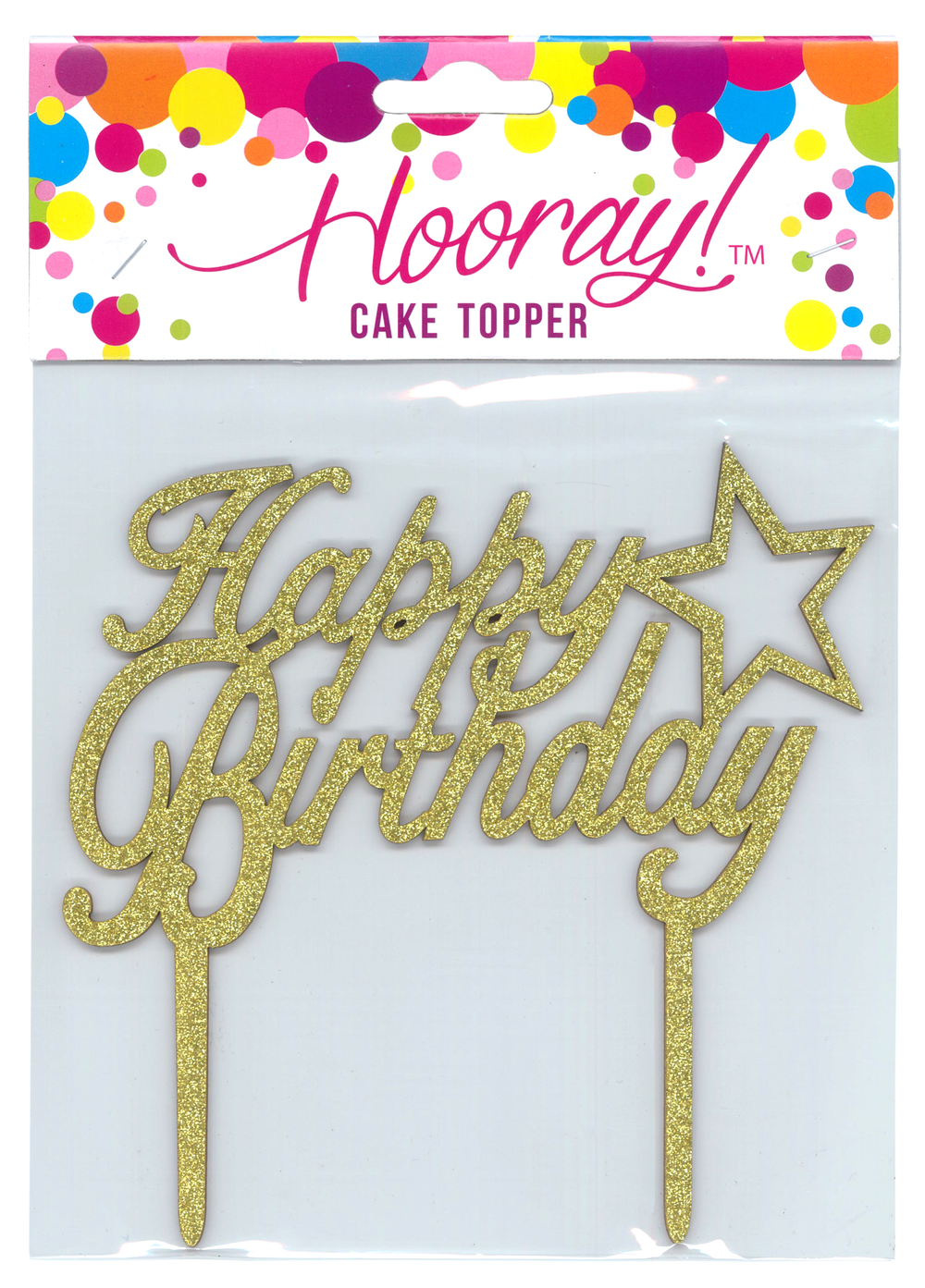 Hooray Cake Topper Happy Birthday Glitter Gold Whitcoulls