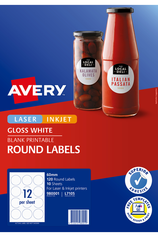 Avery Glossy White Labels Roun...