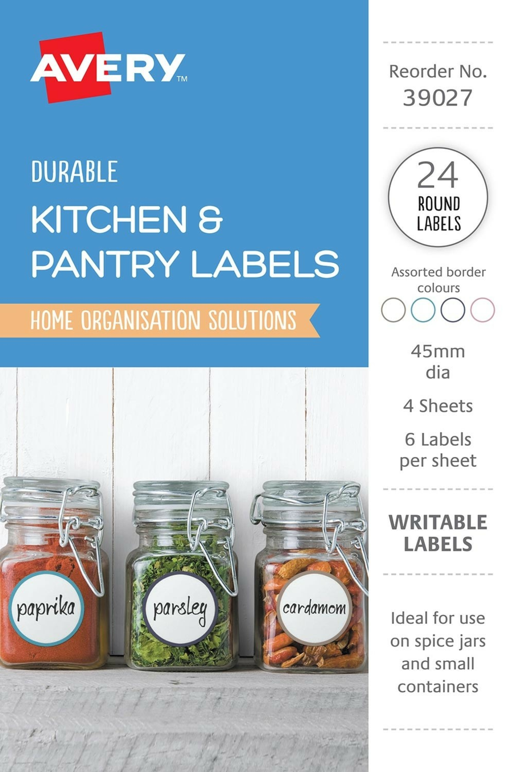 Avery Kitchen & Pantry Labels Round 45mm Assorted Colours ...