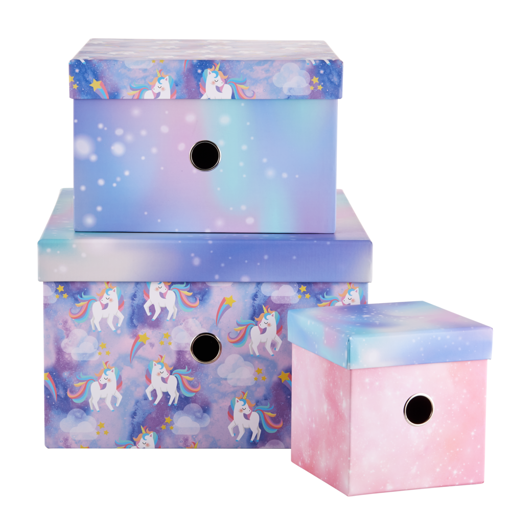 WHSmith Sparkle Pop Nested Storage Boxes Unicorn Whitcoulls